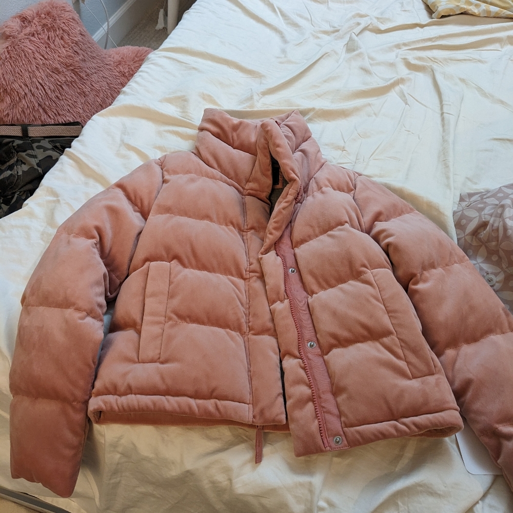 Pink Velvet Mini Puffer Jacket